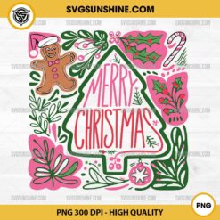 Merry Christmas Outline Tree PNG, Pink Merry Christmas PNG