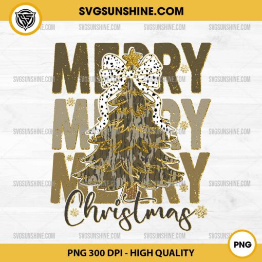 Merry Christmas Tree Gold Brown PNG, Coquette Bow Glitter Christmas Tree PNG