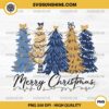 Merry Christmas PNG, Christmas Trees Blue Gold PNG