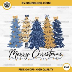 Merry Christmas PNG, Christmas Trees Blue Gold PNG