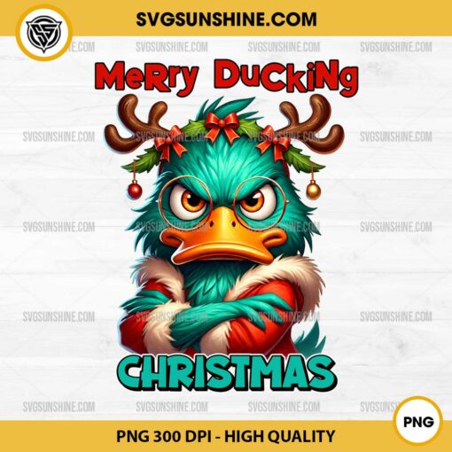 Merry Ducking Christmas PNG, Christmas Grumpy Duck PNG