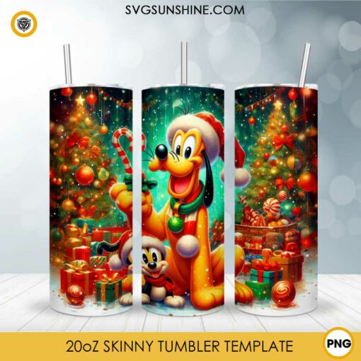 Disney Christmas Pluto Skinny Tumbler PNG Design