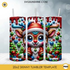 Christmas Rudolph 3D 20oz Tumbler Wrap PNG