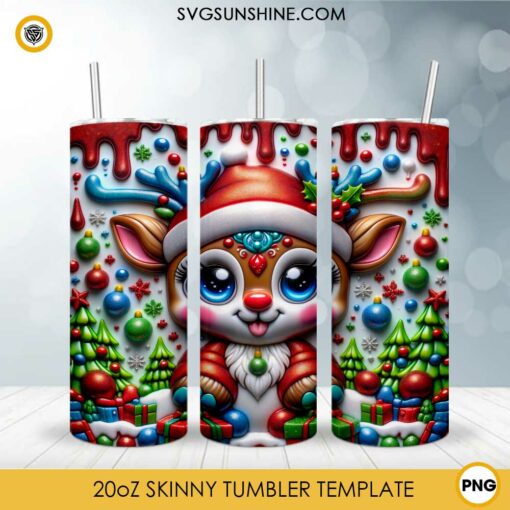 Christmas Rudolph 3D 20oz Tumbler Wrap PNG