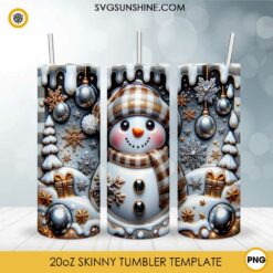 Christmas Snowman 20oz Skinny Tumbler PNG Design Files