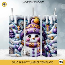 Leopard Purple Snowman 20oz Skinny Tumbler Template PNG