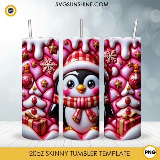 Penguin Christmas 20oz Skinny Tumbler Template PNG