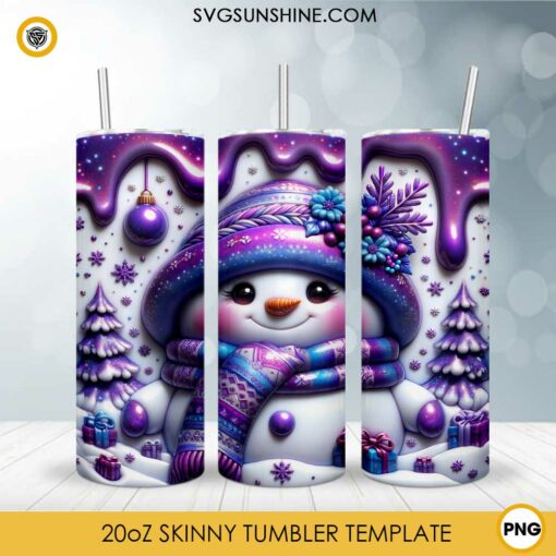 Purple Snowman 20oz Skinny Tumbler Template PNG