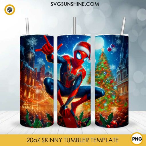 Christmas Spider-Man Skinny Tumbler PNG Design