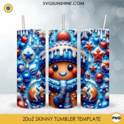 3D Blue Gingerbread Tumbler Wrap 20oz Skinny PNG Sublimation