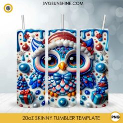 3D Christmas Owl 20oz Tumbler Wrap PNG