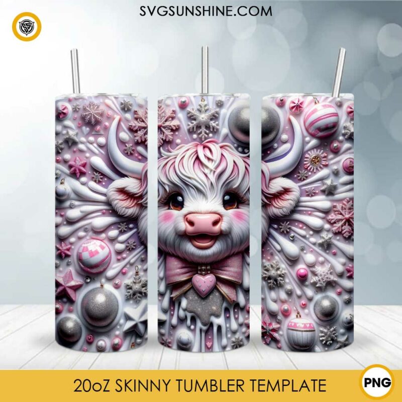 3D Highland Cow Tumbler Wrap 20oz Skinny PNG Sublimation