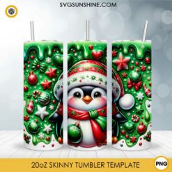 3D Penguin Christmas Tumbler Wrap 20oz Skinny PNG Sublimation