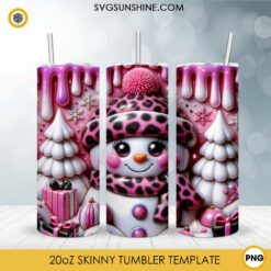 3D Pink Leopard Snowman 20oz Tumbler Wrap PNG