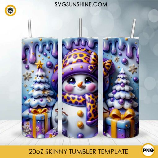 3D Purple Snowman 20oz Tumbler Wrap PNG