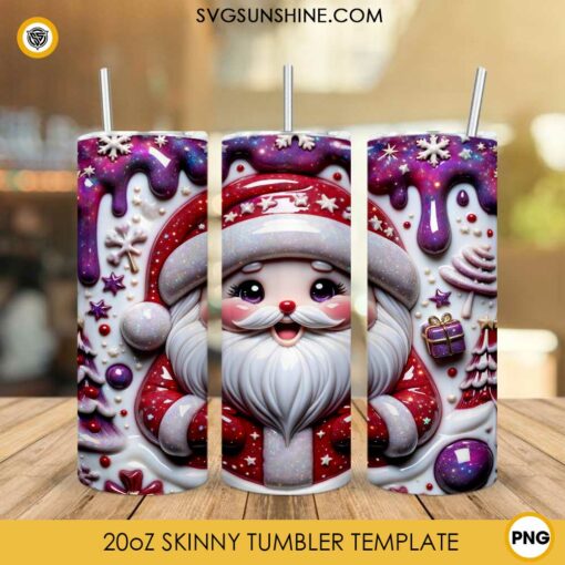 3D Santa Claus 20oz Tumbler Wrap PNG Design