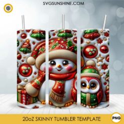 3D Snowman And Owl Christmas 20oz Tumbler Wrap PNG