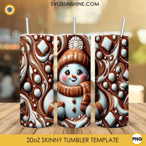 3D Snowman Chocolate 20oz Tumbler Wrap PNG