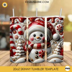 3D Snowman Christmas 20oz Tumbler Wrap PNG