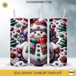 3D Snowman Christmas Tumbler Wrap 20oz Skinny PNG Sublimation