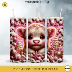 Pink Highland Cow 3D Tumbler Wrap PNG