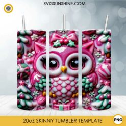 Pink Owl Christmas 3D Tumbler Wrap PNG