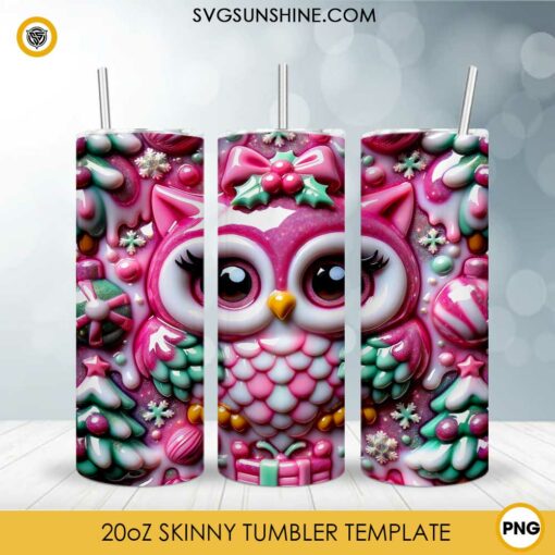 Pink Owl Christmas 3D Tumbler Wrap PNG