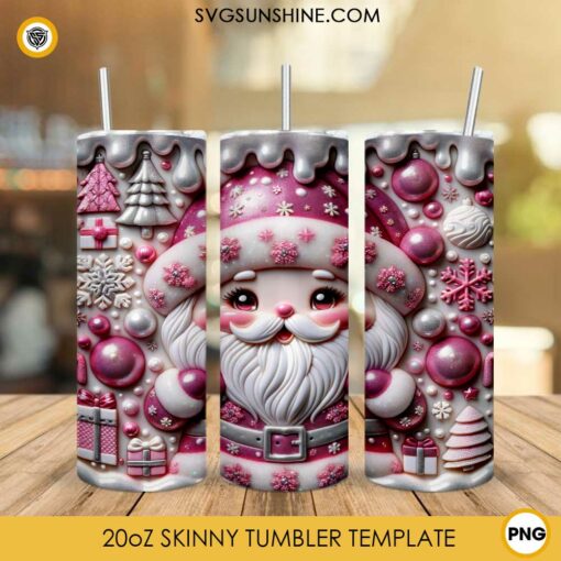 Pink Santa Claus 20oz Tumbler Wrap PNG