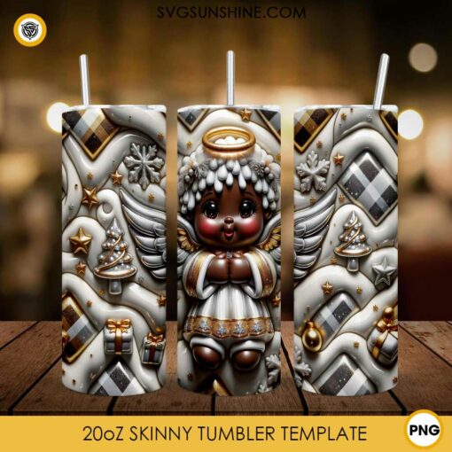 3D Baby Angel African American Christmas Tumbler PNG File