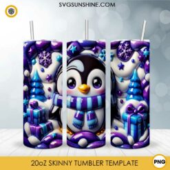 3D Blue And Purple Penguin Christmas Tumbler PNG File