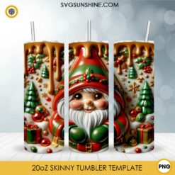 3D Gnome Christmas 20oz Skinny Tumbler Template PNG