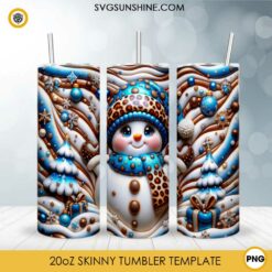 3D Leopard Blue Snowman Milk Chocolate Tumbler PNG File