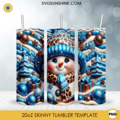 3D Leopard Blue Snowman Tumbler PNG File