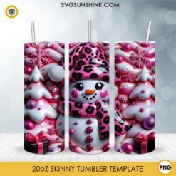 3D Leopard Pink Snowman 20oz Skinny Tumbler Template PNG