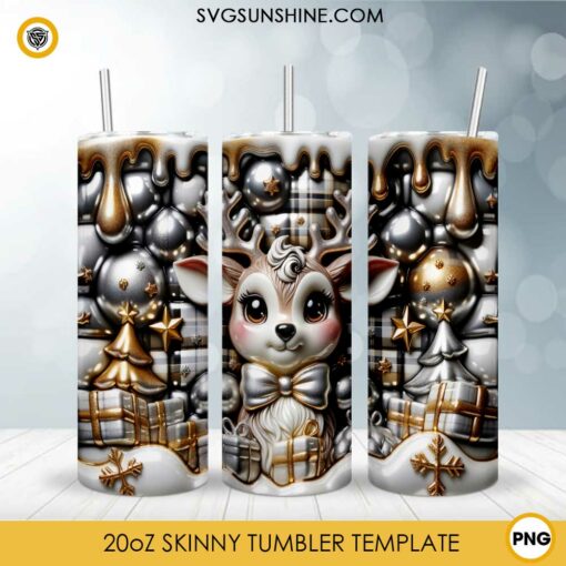 3D Rudolph 20oz Skinny Tumbler Template PNG