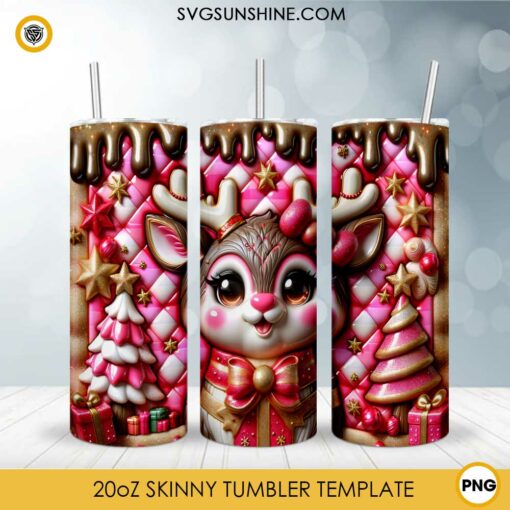 3D Rudolph Christmas 20oz Skinny Tumbler Template PNG