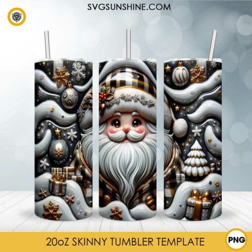 3D Santa Claus 20oz Skinny Tumbler Template PNG