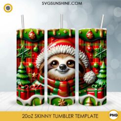 3D Sloth Christmas Tumbler Wrap PNG