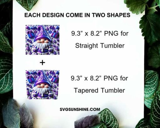 Purple Gnome Christmas 20oz Skinny Tumbler Template PNG