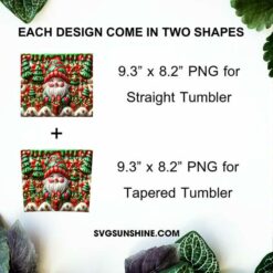 3D Gnome Christmas Tumbler Wrap 20oz Skinny PNG Sublimation