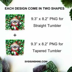 3D Penguin Christmas Tumbler Wrap 20oz Skinny PNG Sublimation