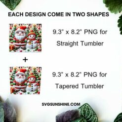 3D Santa Claus And Snowman Christmas 20oz Tumbler Wrap PNG