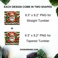 3D Santa Claus Christmas Tumbler Wrap 20oz Skinny PNG Sublimation