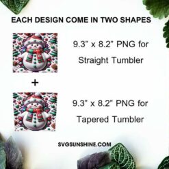 3D Snowman Christmas Tumbler Wrap 20oz Skinny PNG Sublimation