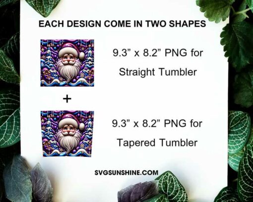 3D Blue And Purple Santa Claus Christmas Tumbler PNG File