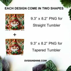 3D Gnome Christmas 20oz Skinny Tumbler Template PNG