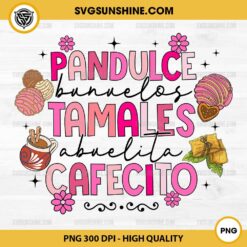 Pandulce Bunuelos Tamales Abuelita Cafecito PNG, Pink Mexican Christmas PNG File