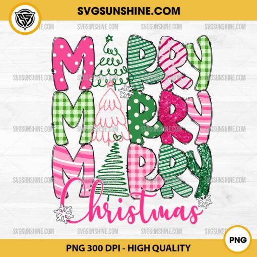 Pink And Green Merry Christmas Png, Christmas Trees Pink and Green Png, Christmas Png