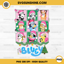 Pink Bluey Christmas PNG, Bluey Characters Merry Christmas PNG