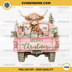 Pink Highland Cow Christmas PNG, Vintage Truck And Cow PNG, Pink Christmas Highland Cow PNG